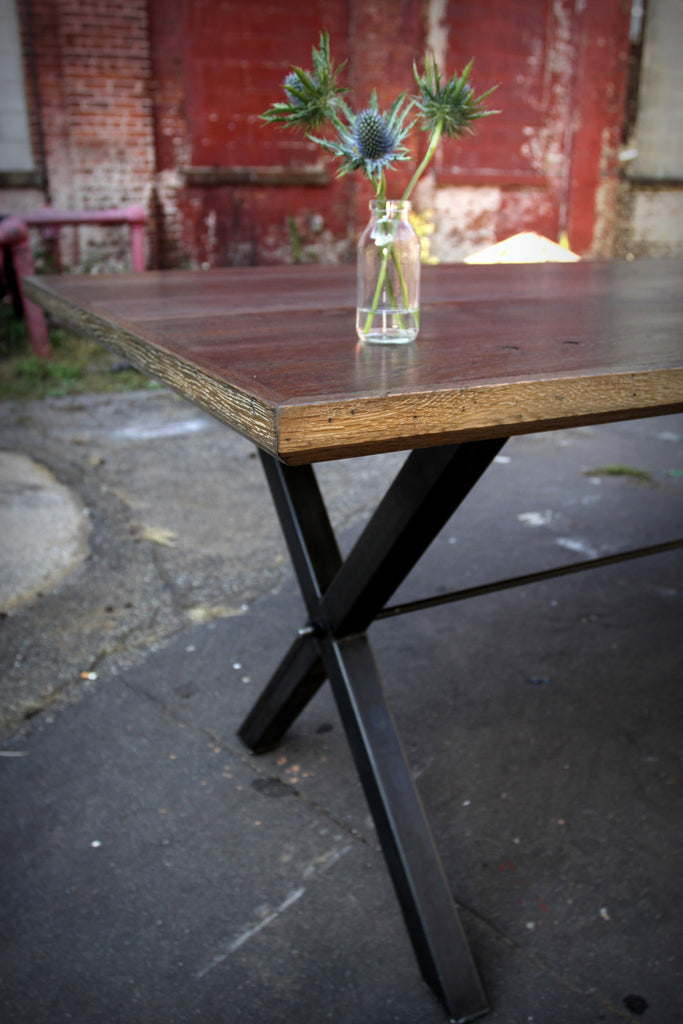 Oxidized Oak X-Rod Dining Table – Recycled Brooklyn